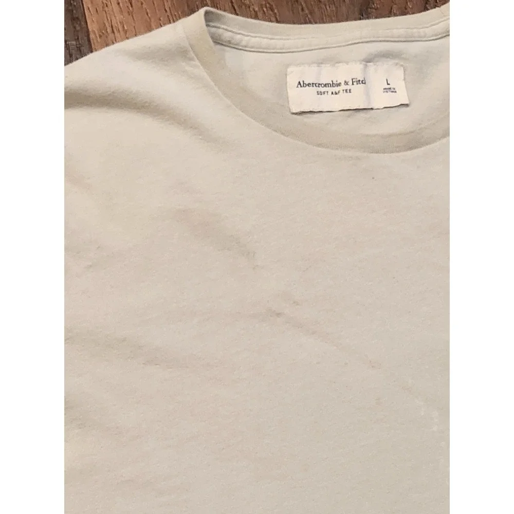 Abercrombie & Fitch Men's T-Shirt Size Large Beige Short Sleeve Cotton Crew Neck